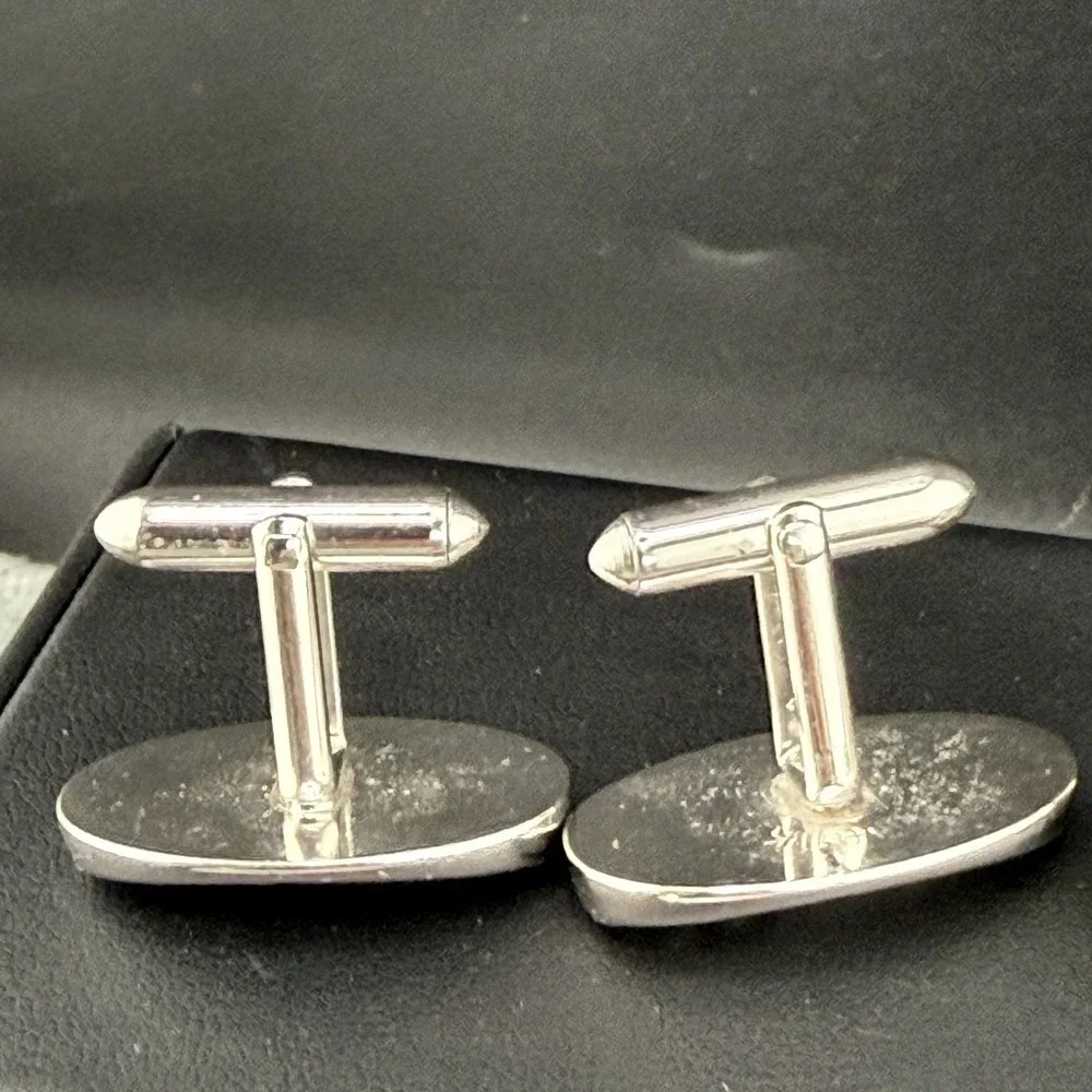 Vintage Swank Cuff Links Tie Tack Set‎ Silver Tone Signed